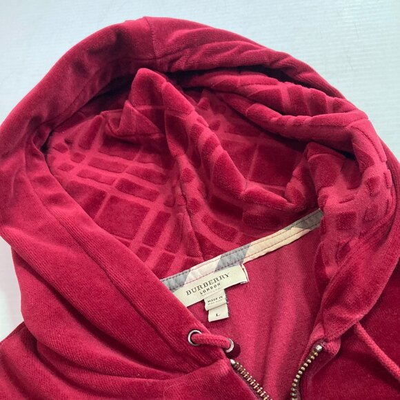 BURBERRY LONDON Velvet Hooded Full Zip Track Jacket Burgundy Sz L Womens - Picture 4 of 13